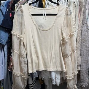 Anthropologie Cream Blouse with Ruffled Sleeves